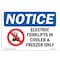Signmission OSHA Notice Sign, 10" H, Rigid Plastic, Electric Forklifts In Cooler Sign With Symbol, Landscape OS-NS-P-1014-L-11630 - alternate 1